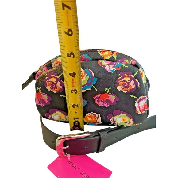 Betsey Johnson Belt Bag Black Pink Floral NWT Medium Large Zipper 7"x5" - Picture 13 of 15